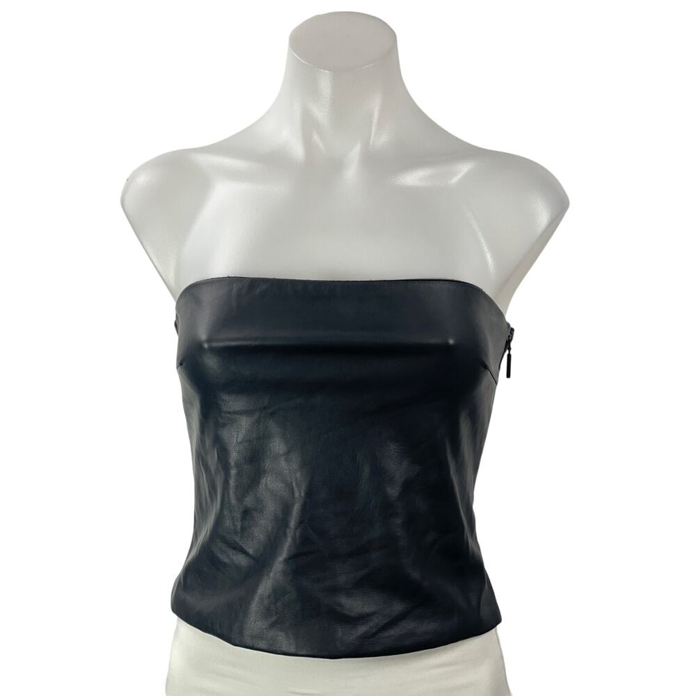 Cultnaked Black Faux Leather Vegan Strapless Bandeau Tube Sleeveless Crop Top S
